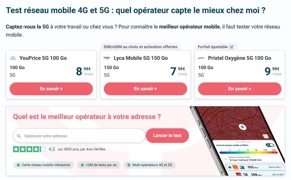 ZoneADSL network test page: "Which carrier is best at your address?" with an address field